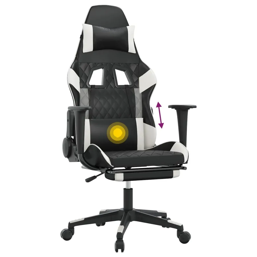 Chaise de jeu de massage avec repose-pied Noir&Blanc Similicuir - 8