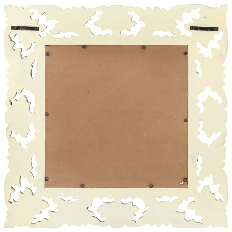 Miroir sculpté à la main Blanc 50x50 cm Bois de manguier massif - 3