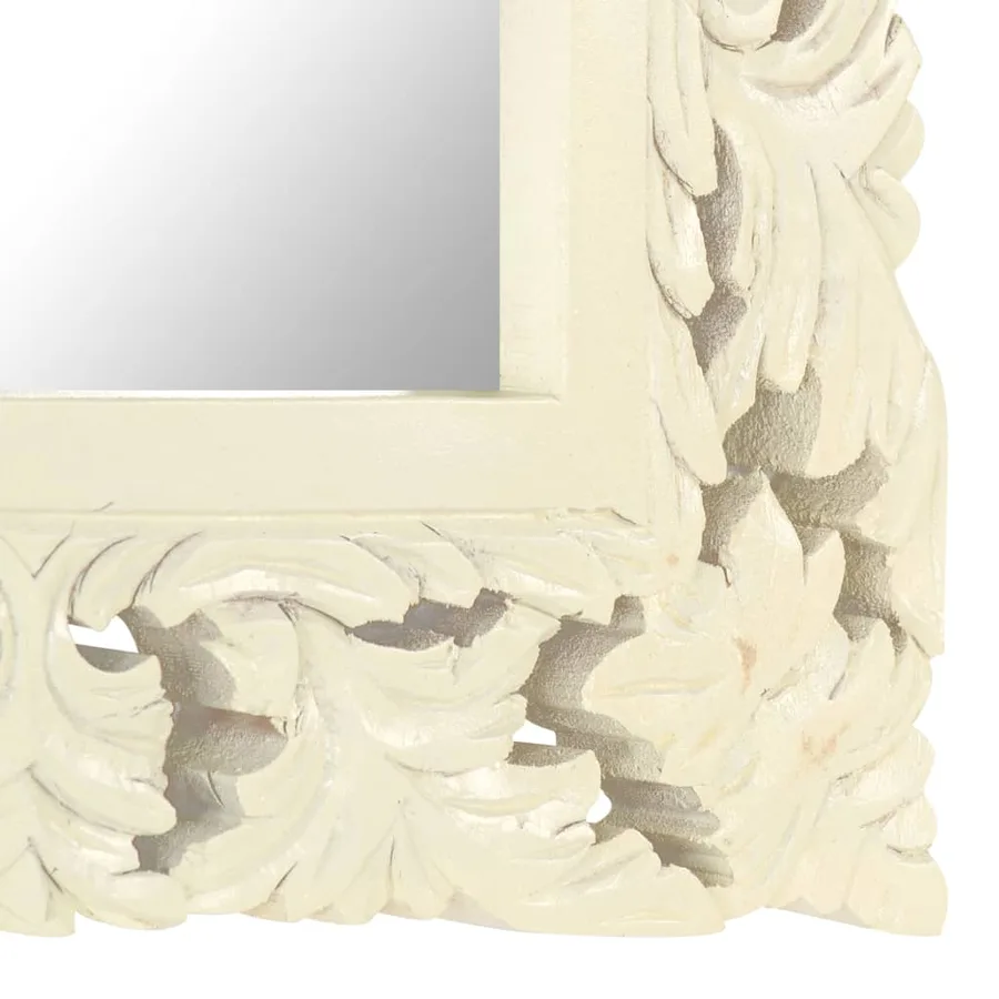 Miroir sculpté à la main Blanc 50x50 cm Bois de manguier massif - 4