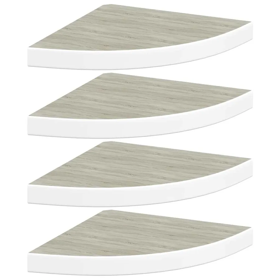 Étagères d'angle murales 4 pcs Chêne et blanc 35x35x3,8 cm MDF - 2
