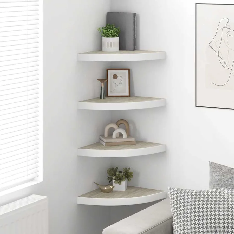 Étagères d'angle murales 4 pcs Chêne et blanc 35x35x3,8 cm MDF - 3