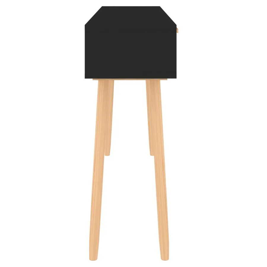 Table console Noir 105x30x75 cm Bois massif pin /rotin naturel - 4