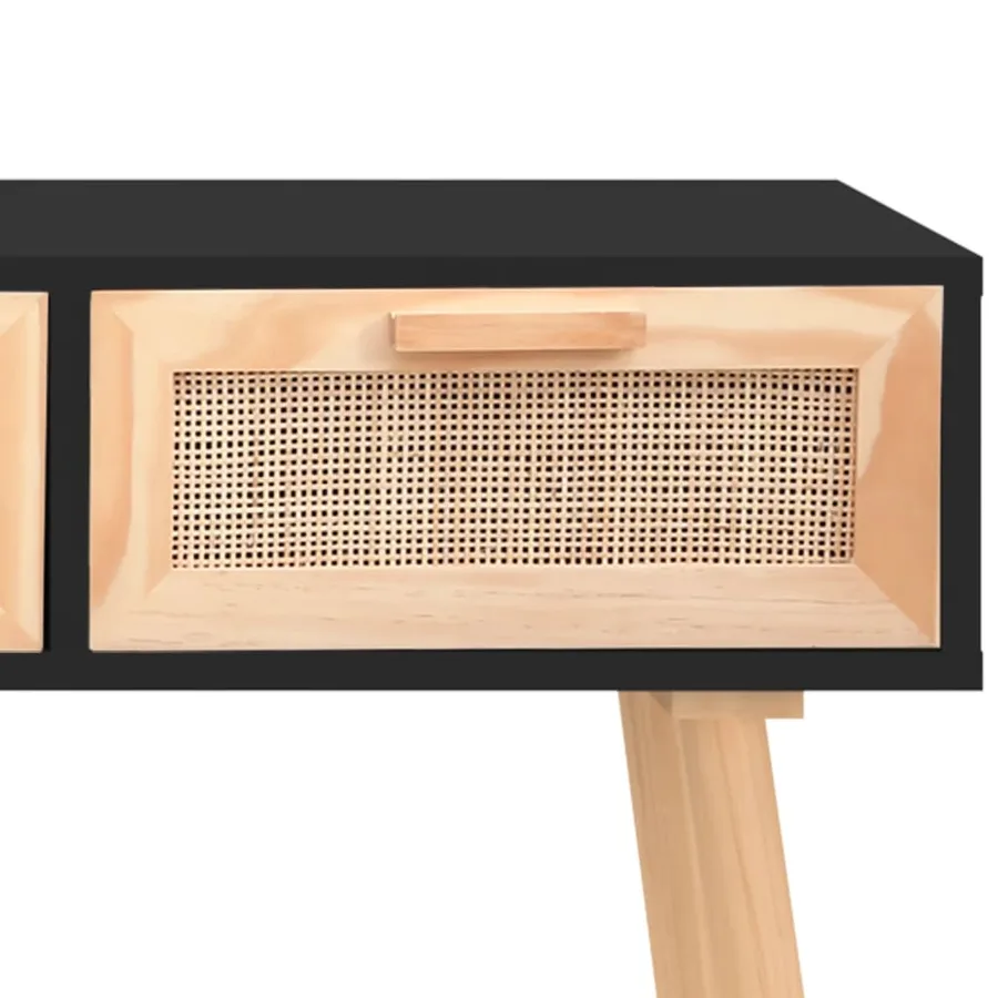 Table console Noir 105x30x75 cm Bois massif pin /rotin naturel - 5