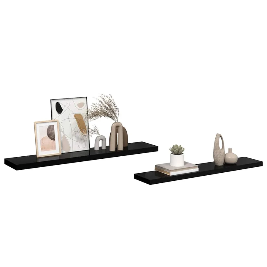 Étagère murale flottante 2 pcs Noir brillant 120x23,5x3,8cm MDF - 5
