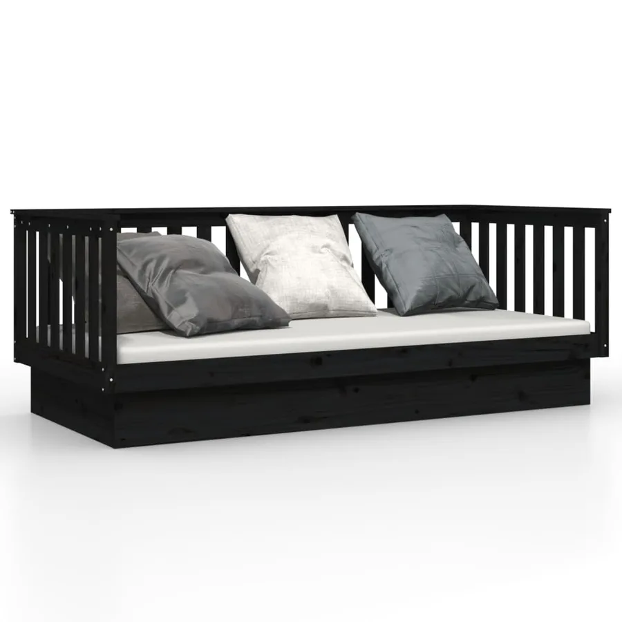 Lit de jour sans matelas noir 100x200 cm bois de pin massif - 2
