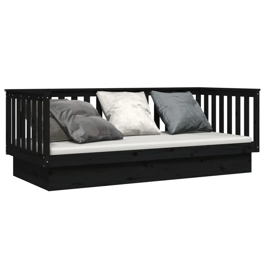 Lit de jour sans matelas noir 100x200 cm bois de pin massif - 3