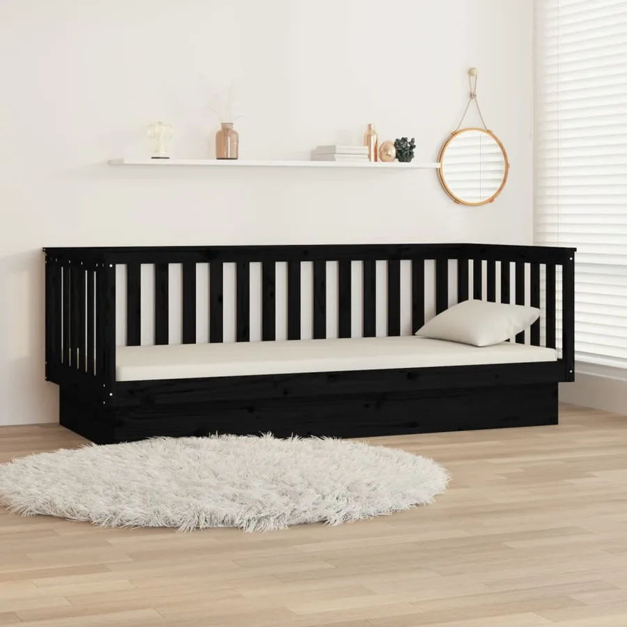 Lit de jour sans matelas noir 100x200 cm bois de pin massif - 4
