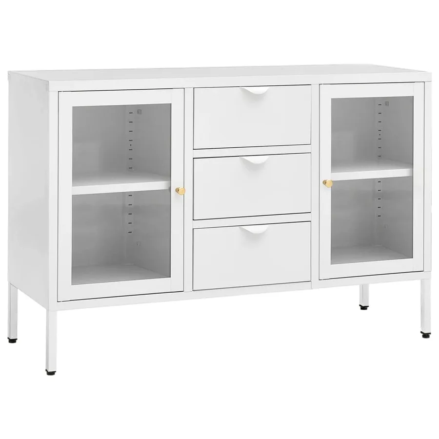 Buffet Blanc 105x35x70 cm Acier et verre trempé - 2
