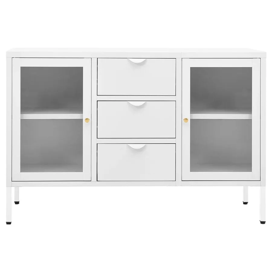 Buffet Blanc 105x35x70 cm Acier et verre trempé - 3
