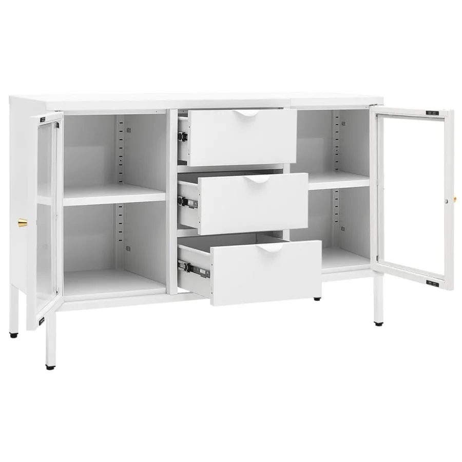 Buffet Blanc 105x35x70 cm Acier et verre trempé - 6