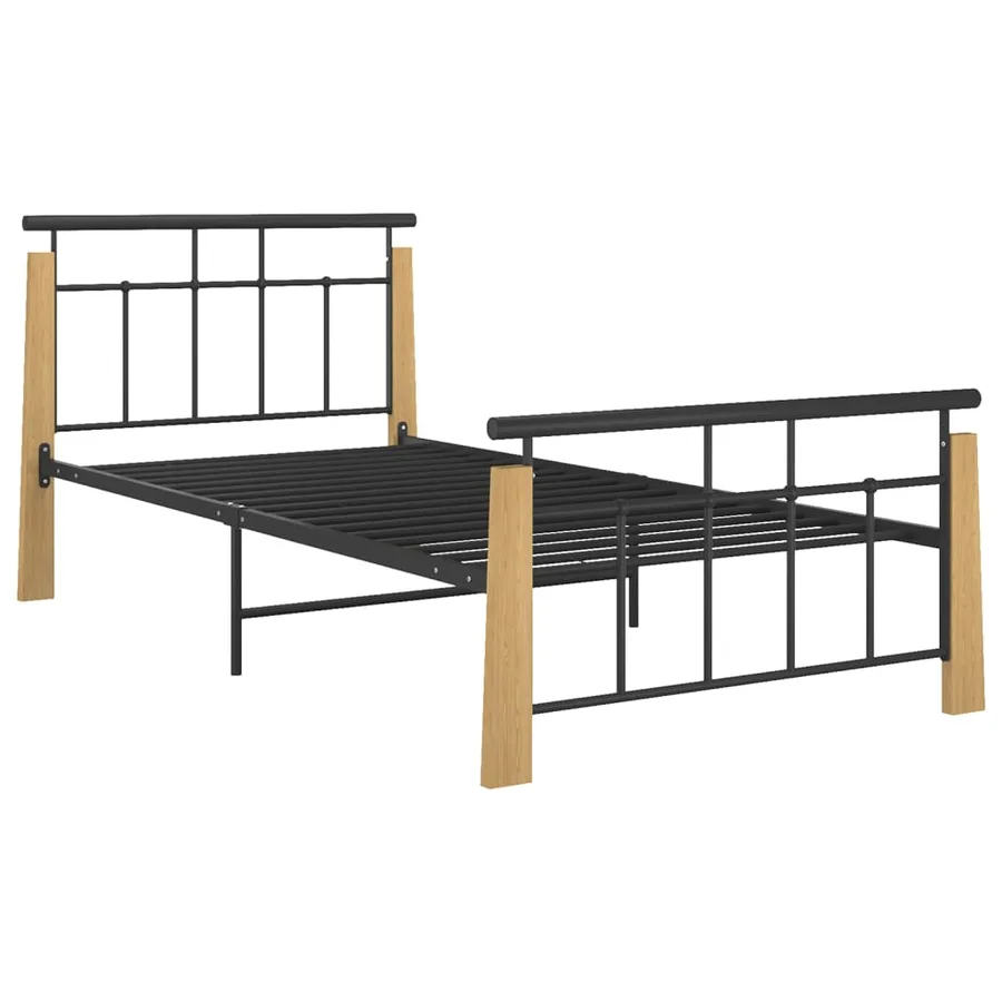 Cadre de lit sans matelas métal bois de chêne massif 100x200 cm - 2