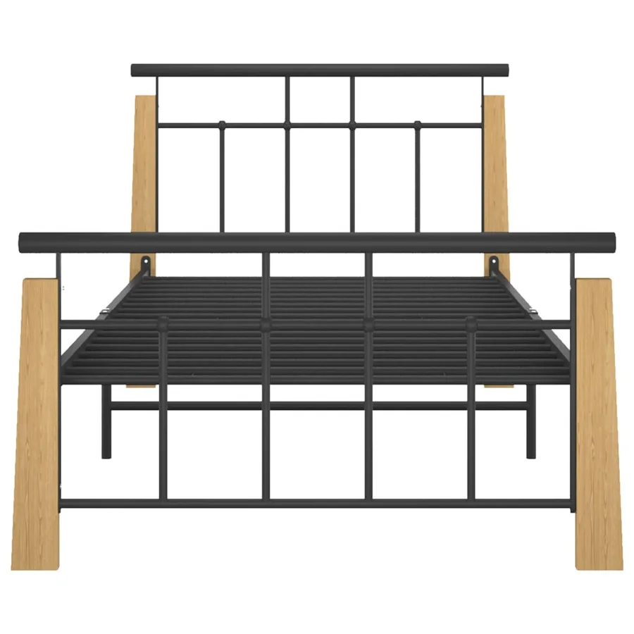 Cadre de lit sans matelas métal bois de chêne massif 100x200 cm - 3