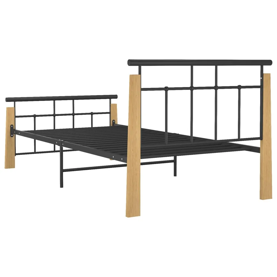 Cadre de lit sans matelas métal bois de chêne massif 100x200 cm - 5