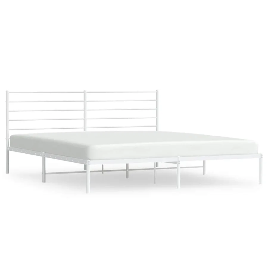 Cadre de lit métal sans matelas et tête de lit blanc 193x203 cm - 2