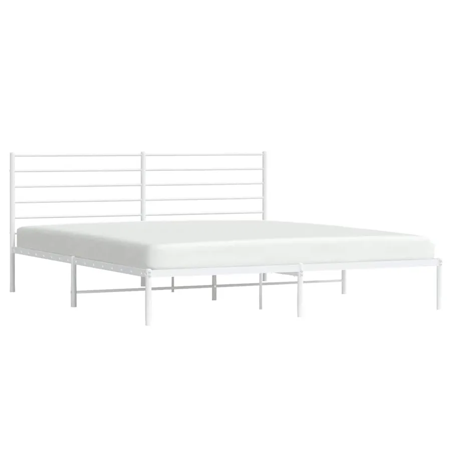Cadre de lit métal sans matelas et tête de lit blanc 193x203 cm - 5