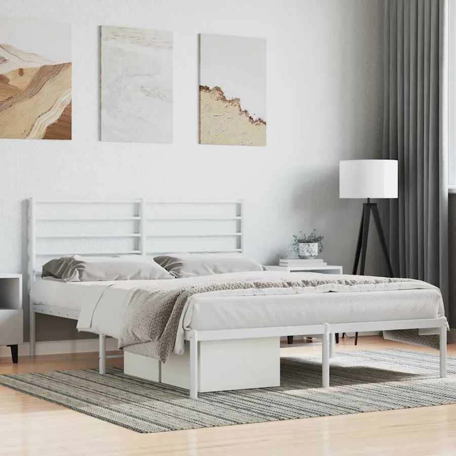 Cadre de lit métal sans matelas et tête de lit blanc 120x200 cm