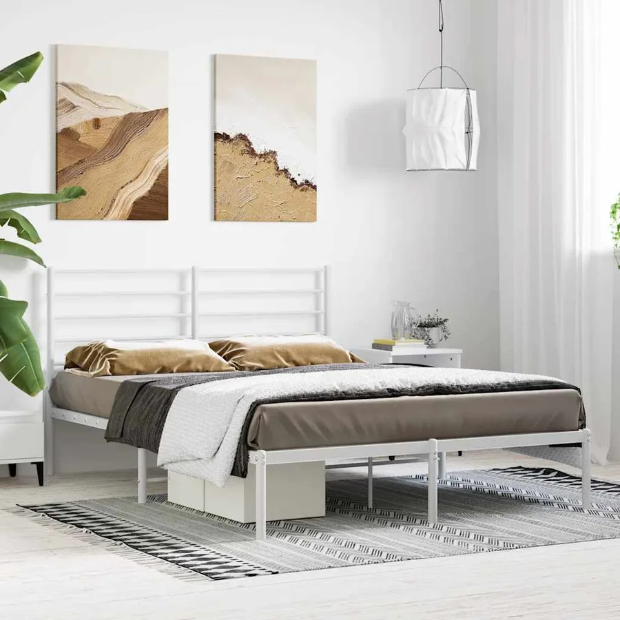 Cadre de lit métal sans matelas et tête de lit blanc 120x200 cm - 4