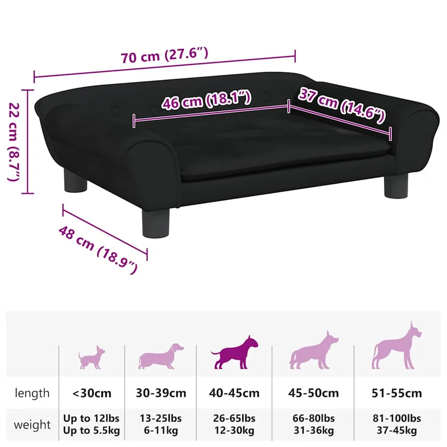 Lit pour chien noir 70x48x22 cm velours - 7
