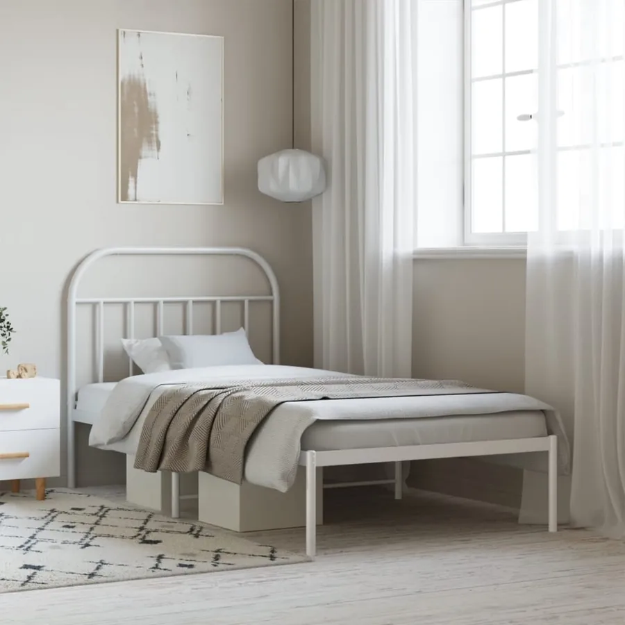 Cadre de lit métal sans matelas et tête de lit blanc 107x203 cm