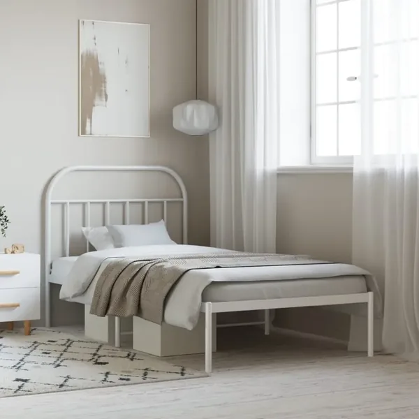 Cadre de lit métal sans matelas et tête de lit blanc 107x203 cm