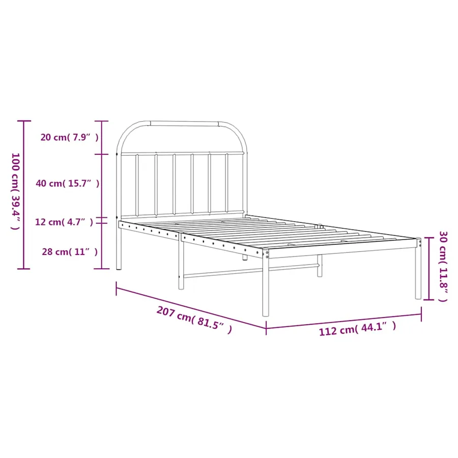 Cadre de lit métal sans matelas et tête de lit blanc 107x203 cm - 10