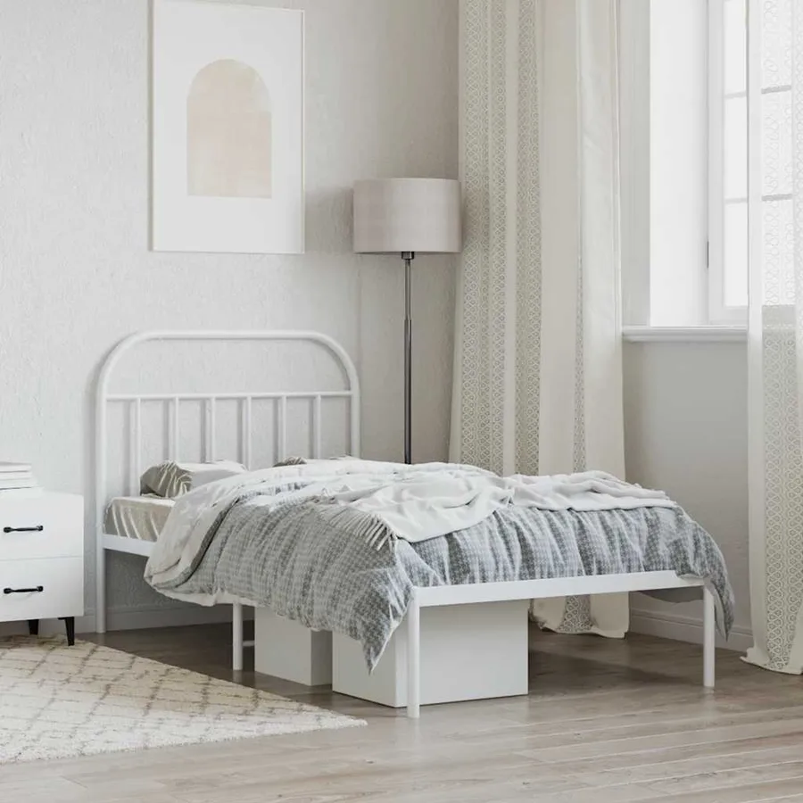 Cadre de lit métal sans matelas et tête de lit blanc 107x203 cm - 4