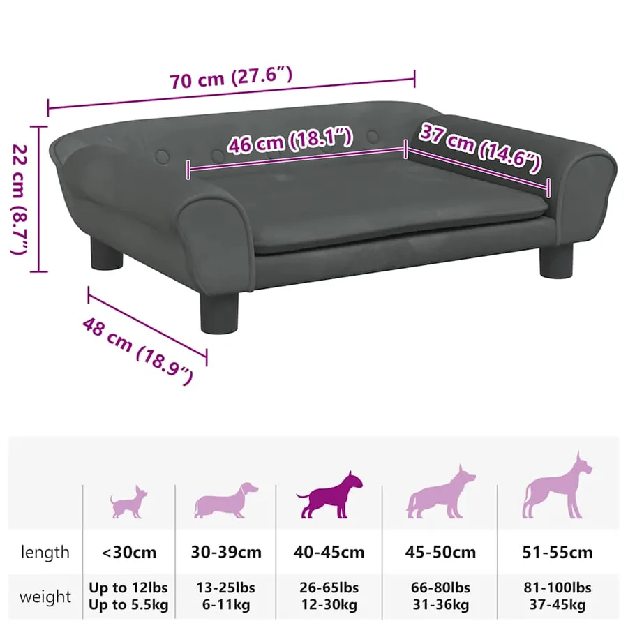 Lit pour chien gris foncé 70x48x22 cm velours - 7