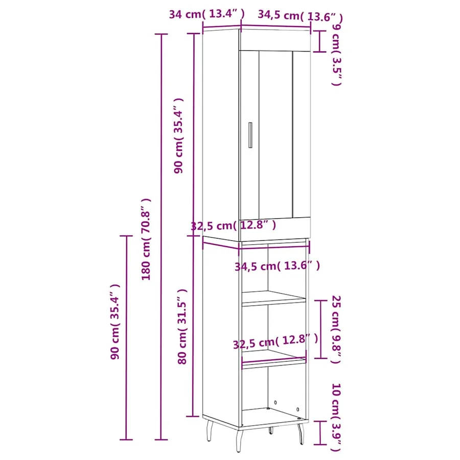 Buffet haut Sonoma gris 34,5x34x180 cm Bois d'ingénierie - 13