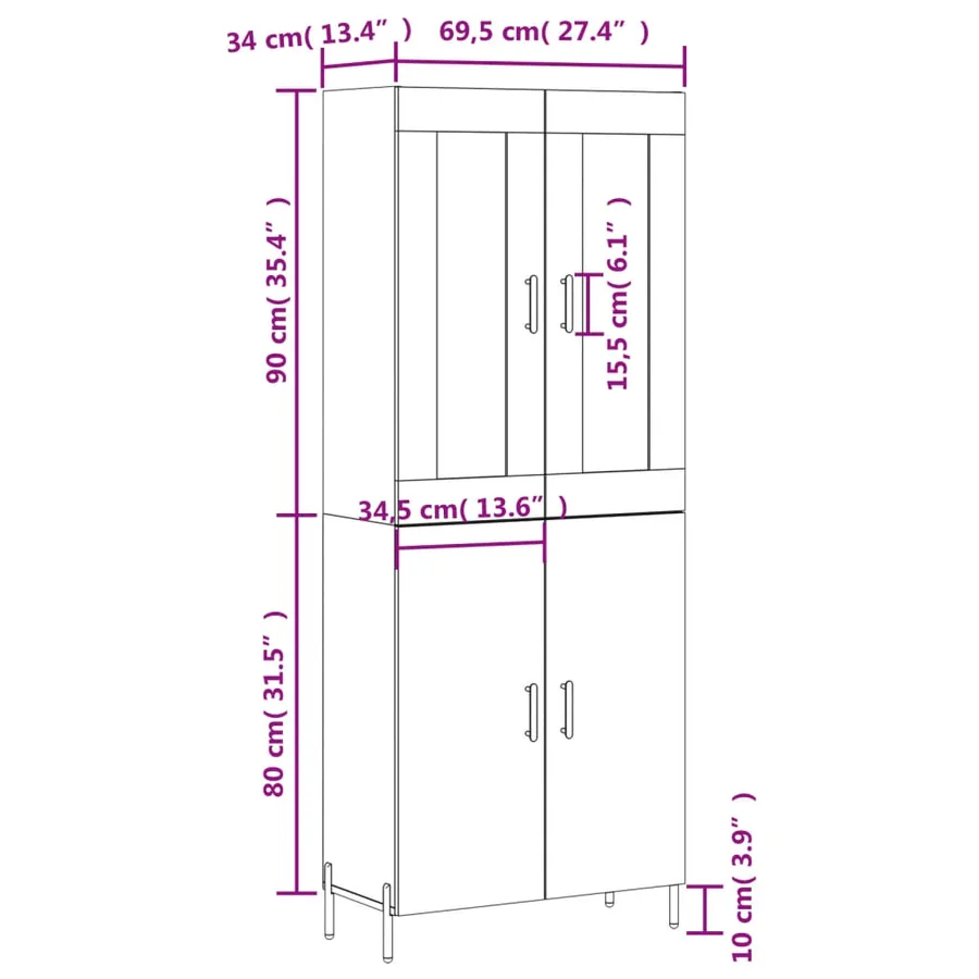 Buffet haut Sonoma gris 69,5x34x180 cm Bois d'ingénierie - 13