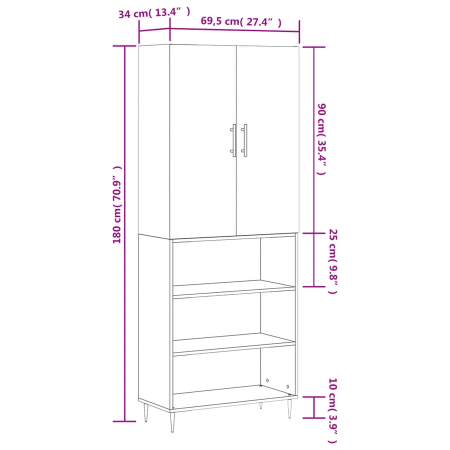 Buffet haut Gris béton 69,5x34x180 cm Bois d'ingénierie - 13