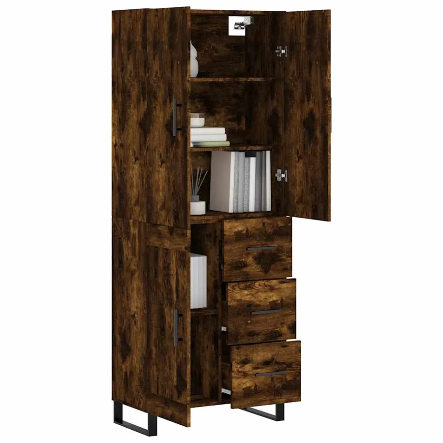 Buffet haut Chêne fumé 69,5x34x180 cm Bois d'ingénierie - 3