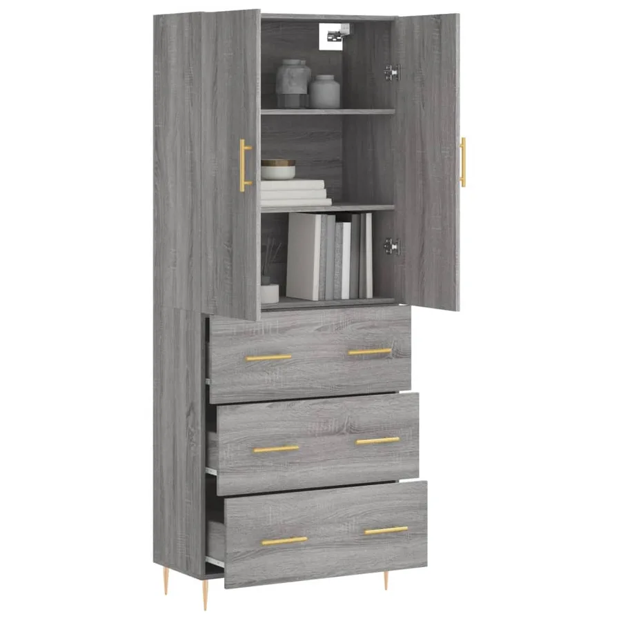 Buffet haut Sonoma gris 69,5x34x180 cm Bois d'ingénierie - 3