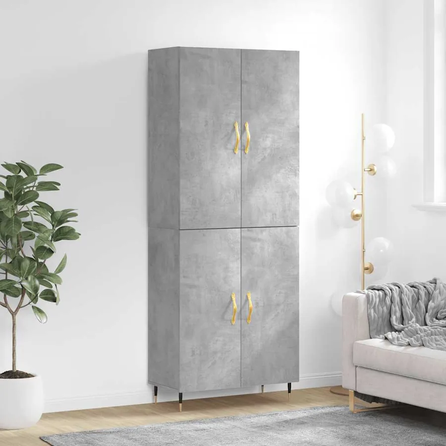 Buffet haut Gris béton 69,5x34x180 cm Bois d'ingénierie