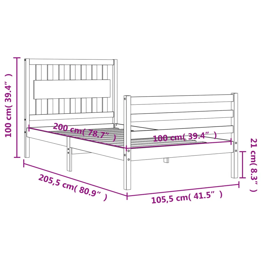 Cadre de lit sans matelas 100x200 cm bois massif - 12