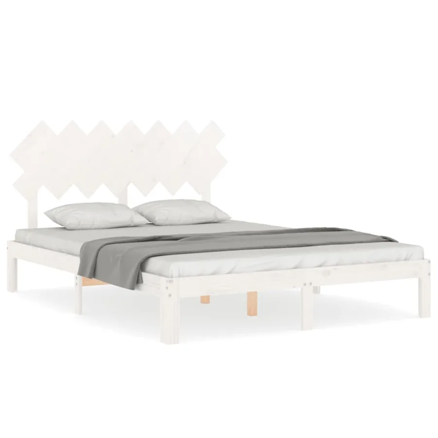 Cadre de lit sans matelas blanc bois de pin massif - 2