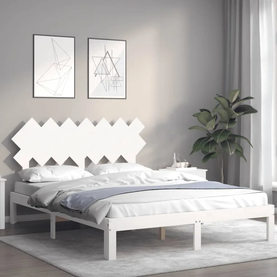 Cadre de lit sans matelas blanc bois de pin massif - 3