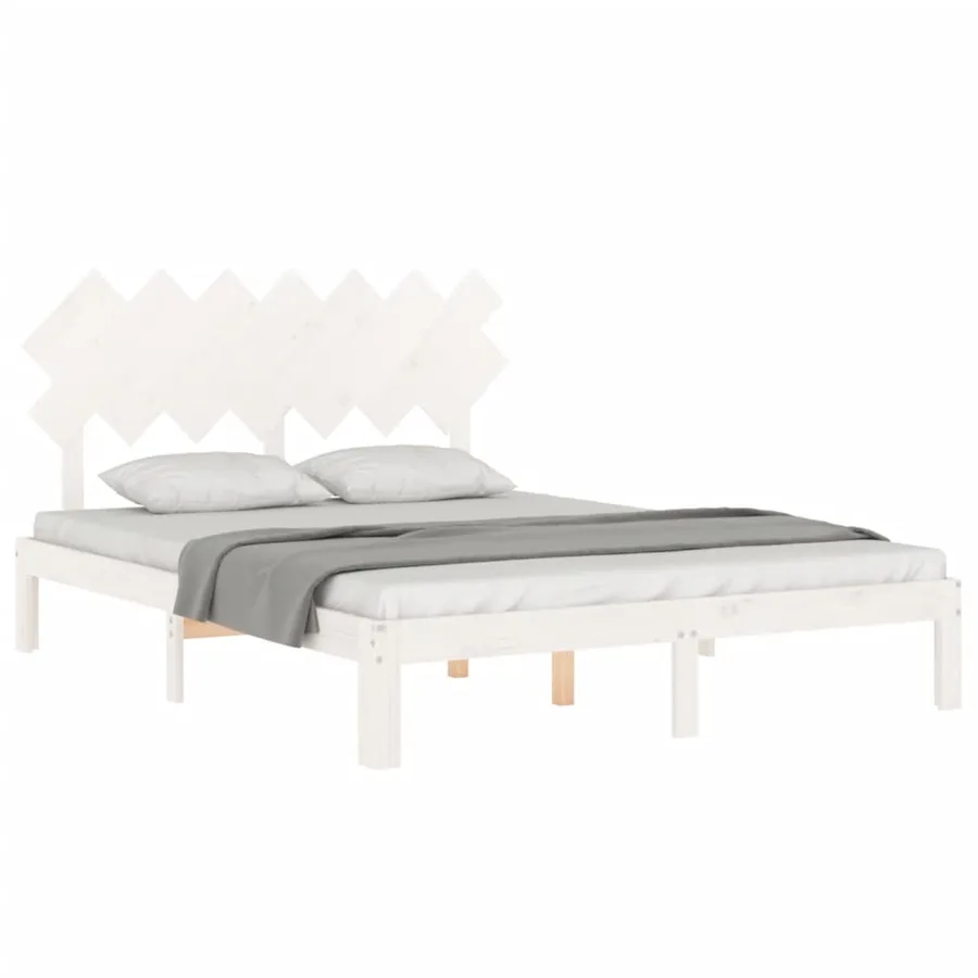 Cadre de lit sans matelas blanc bois de pin massif - 4