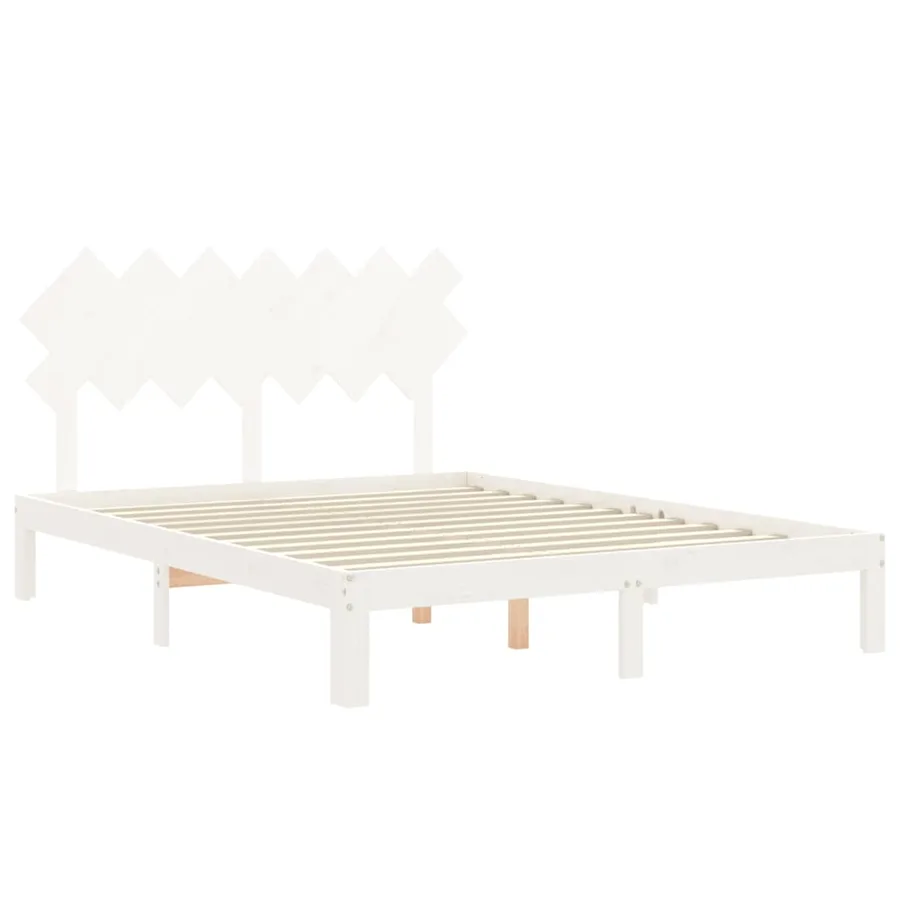 Cadre de lit sans matelas blanc bois de pin massif - 5