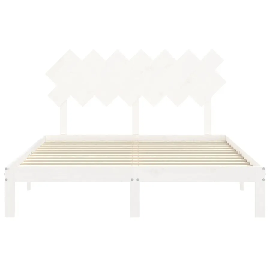 Cadre de lit sans matelas blanc bois de pin massif - 6