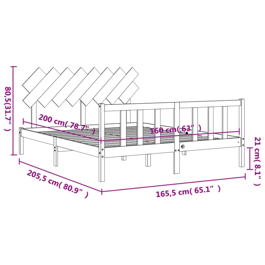 Cadre de lit sans matelas 160x200 cm bois massif de pin - 12