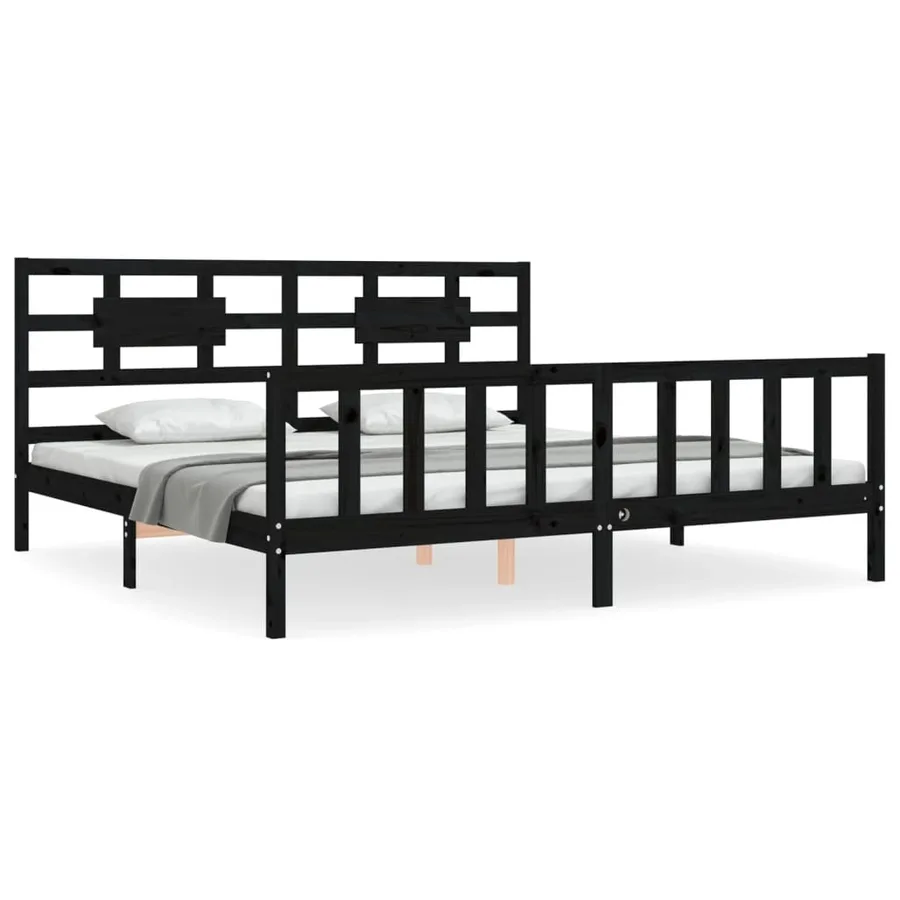 Cadre de lit sans matelas noir 200x200 cm bois massif de pin - 2