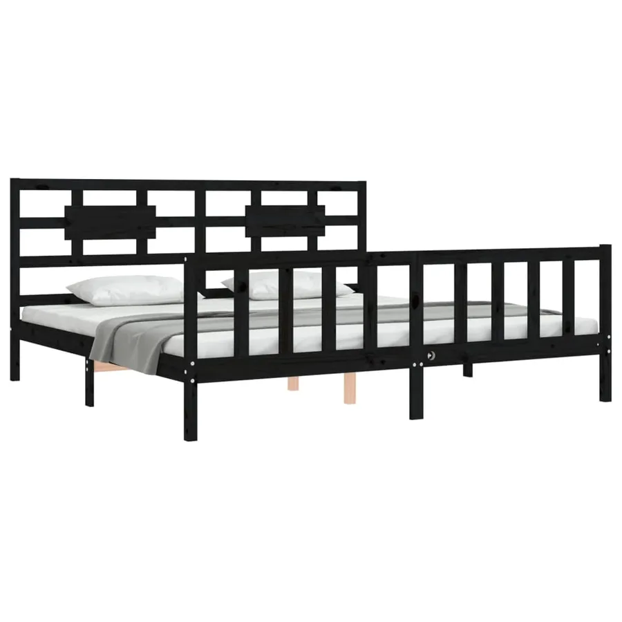 Cadre de lit sans matelas noir 200x200 cm bois massif de pin - 3
