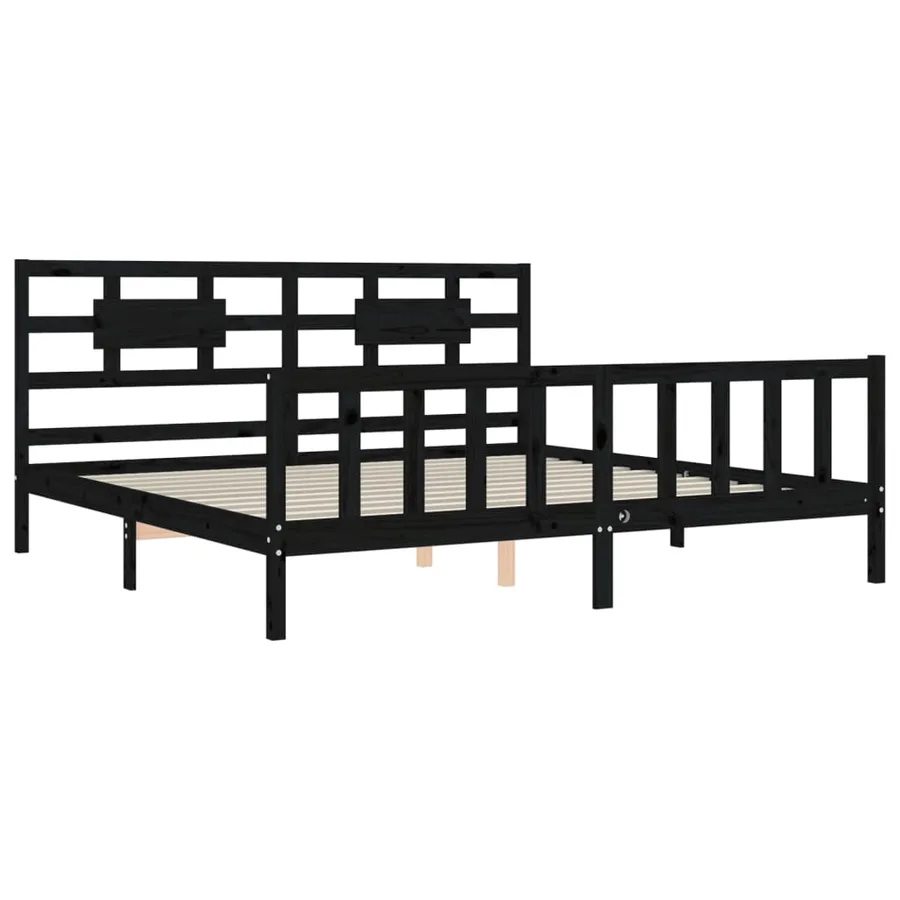 Cadre de lit sans matelas noir 200x200 cm bois massif de pin - 5