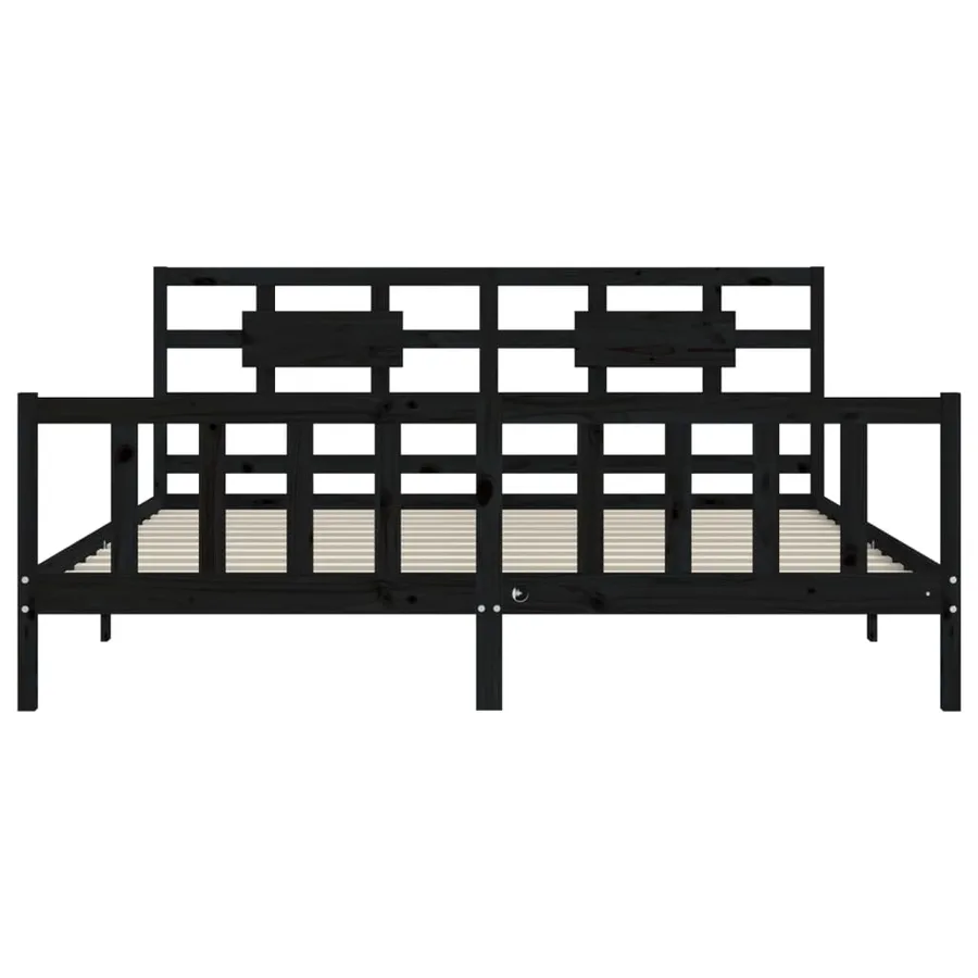 Cadre de lit sans matelas noir 200x200 cm bois massif de pin - 6