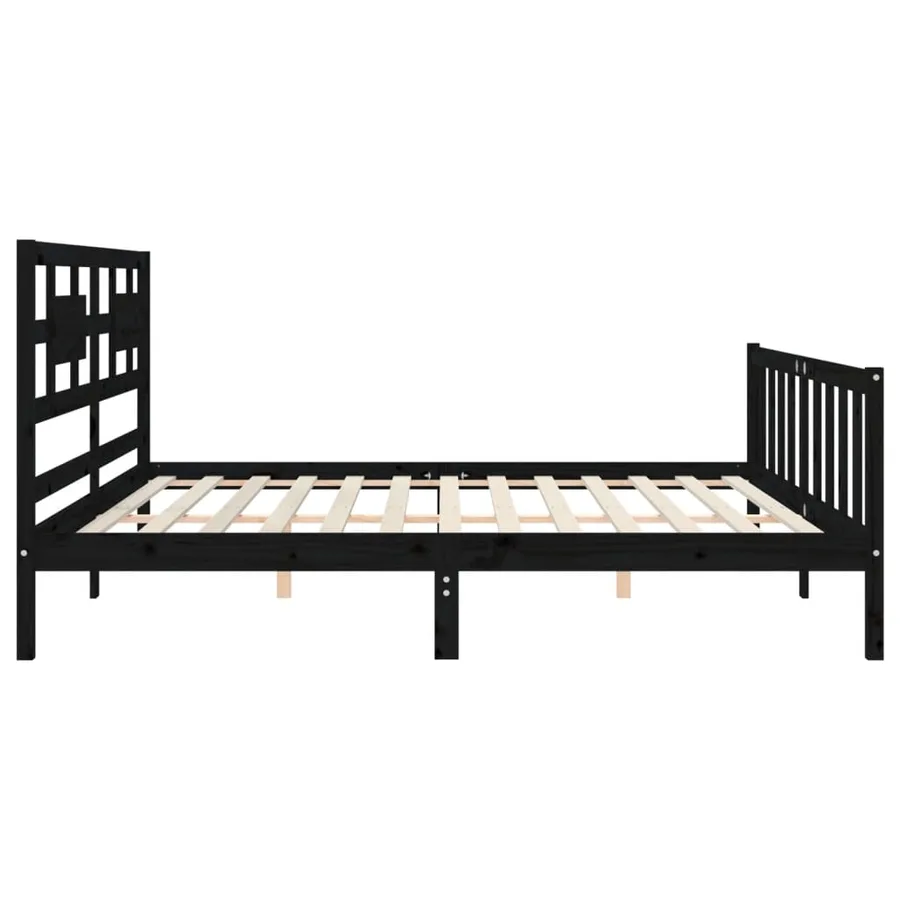 Cadre de lit sans matelas noir 200x200 cm bois massif de pin - 7