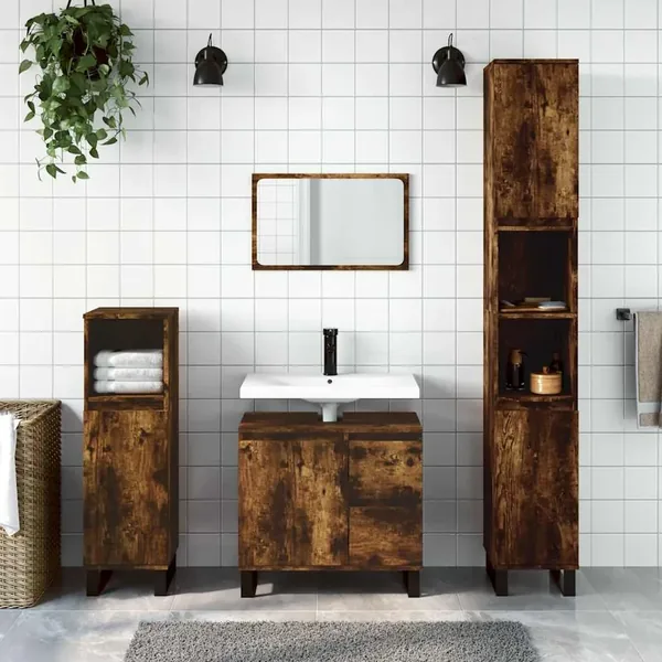Ensemble de meubles de salle de bain 3 pcs Chêne fumé