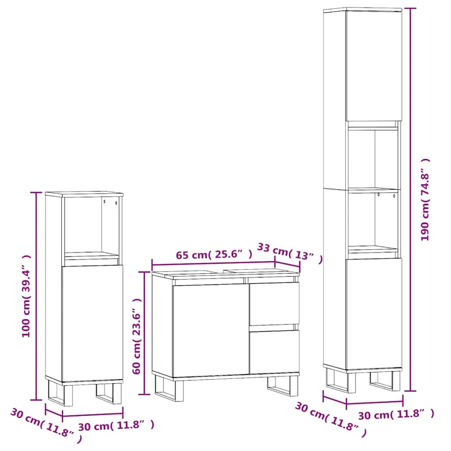 Ensemble de meubles de salle de bain 3 pcs Chêne fumé - 13