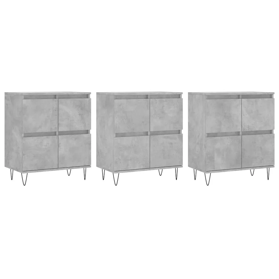 Buffets 3 pcs gris béton bois d'ingénierie - 2