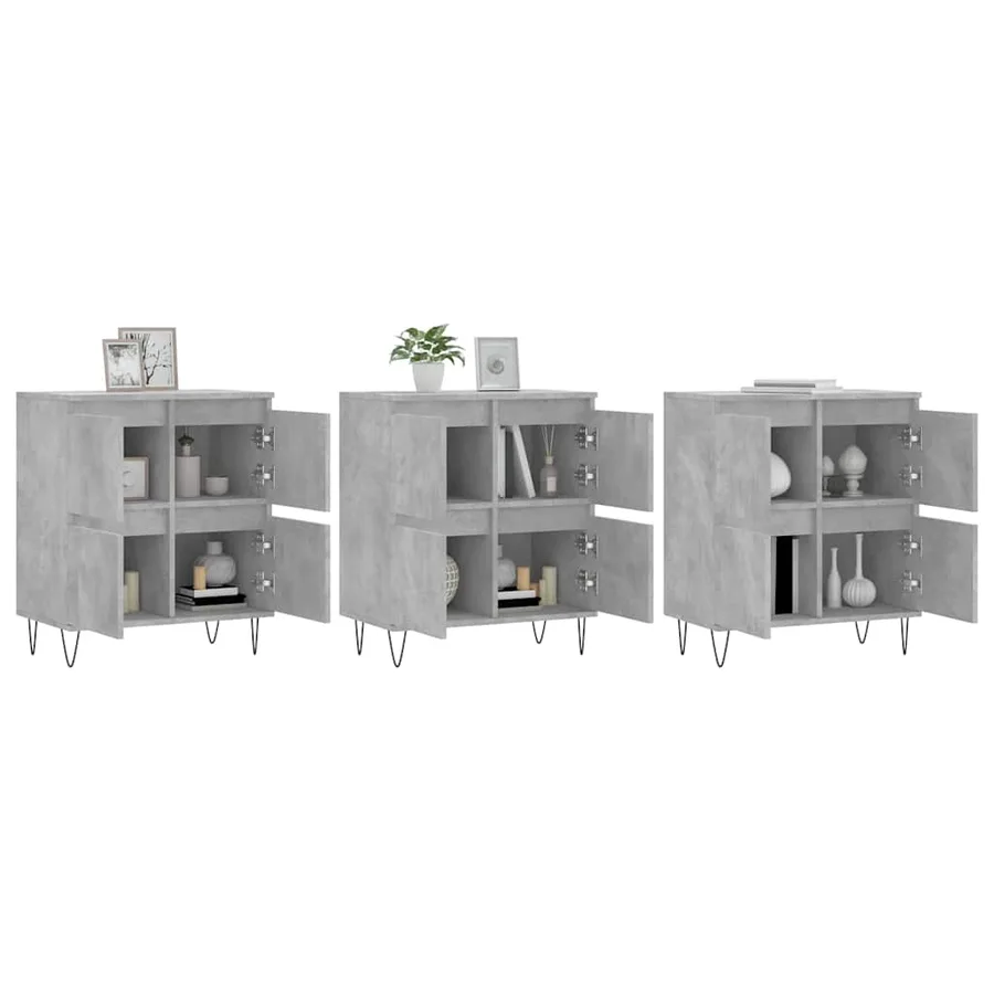 Buffets 3 pcs gris béton bois d'ingénierie - 3