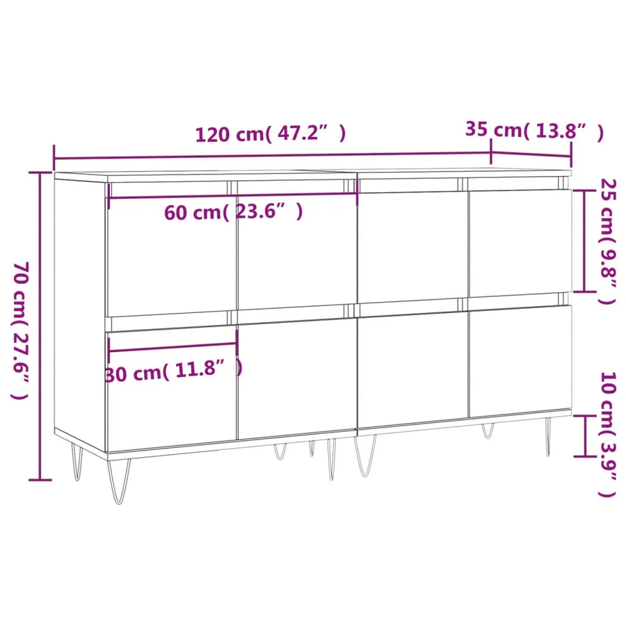 Buffets 2 pcs sonoma gris bois d'ingénierie - 11